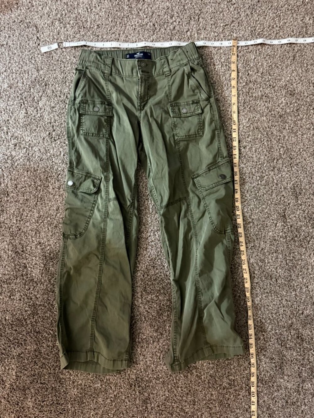 Hollister Low Rise Baggy Cargo Pants Womens XS Short Olive Green Y2K Utility